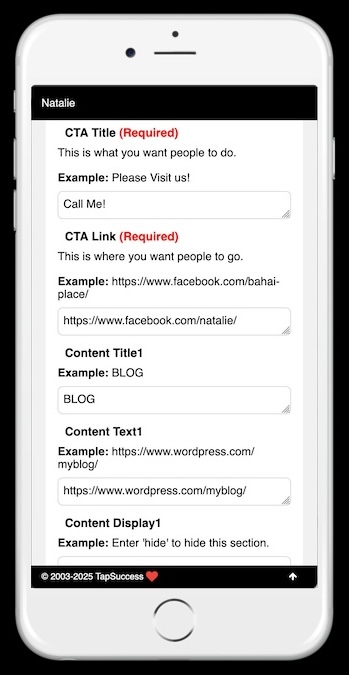 Actual screenshot of a TapSuccess Admin page. Just fill in the form and click 'Update and Save'